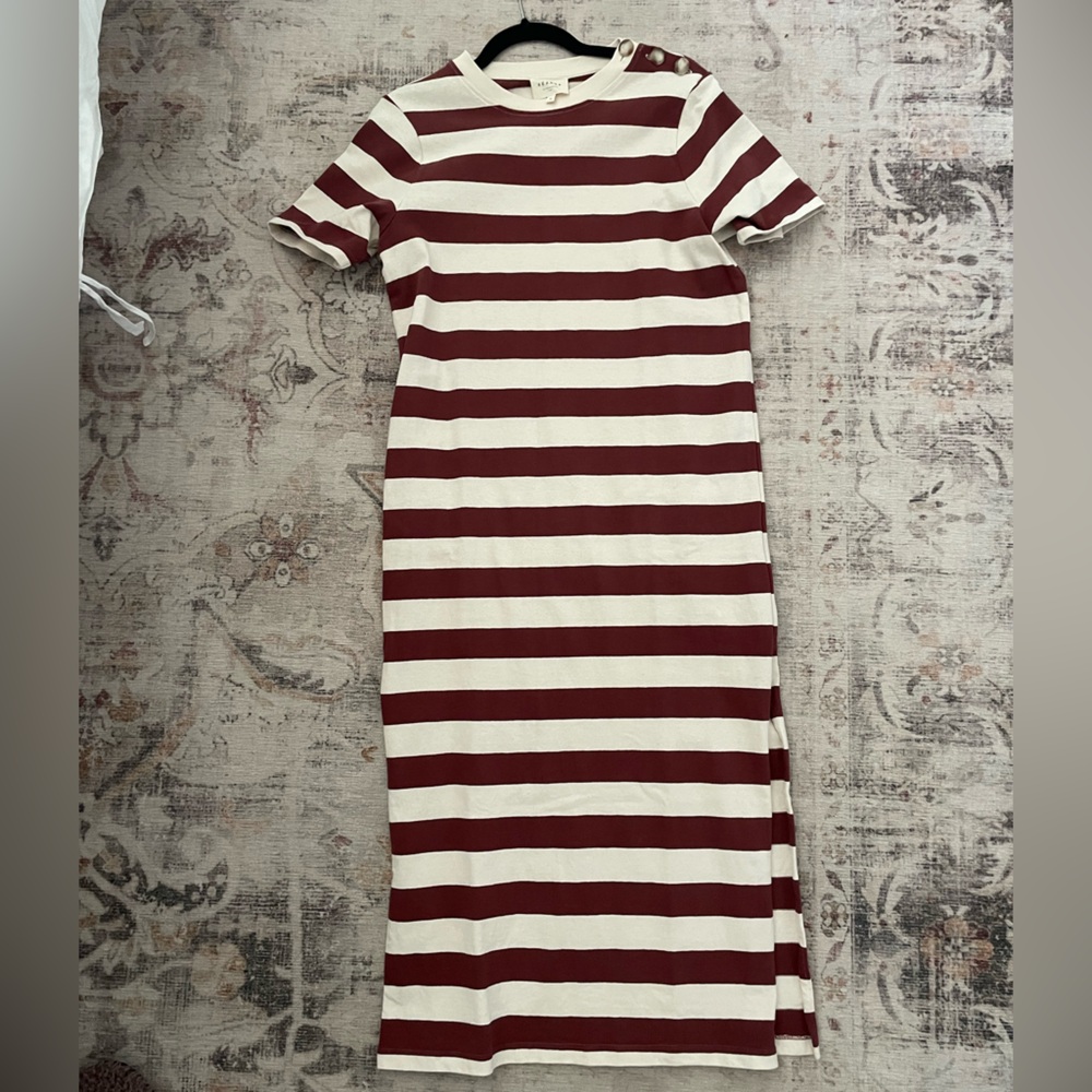 Sezane Striped Midi Dress in Burgundy and White